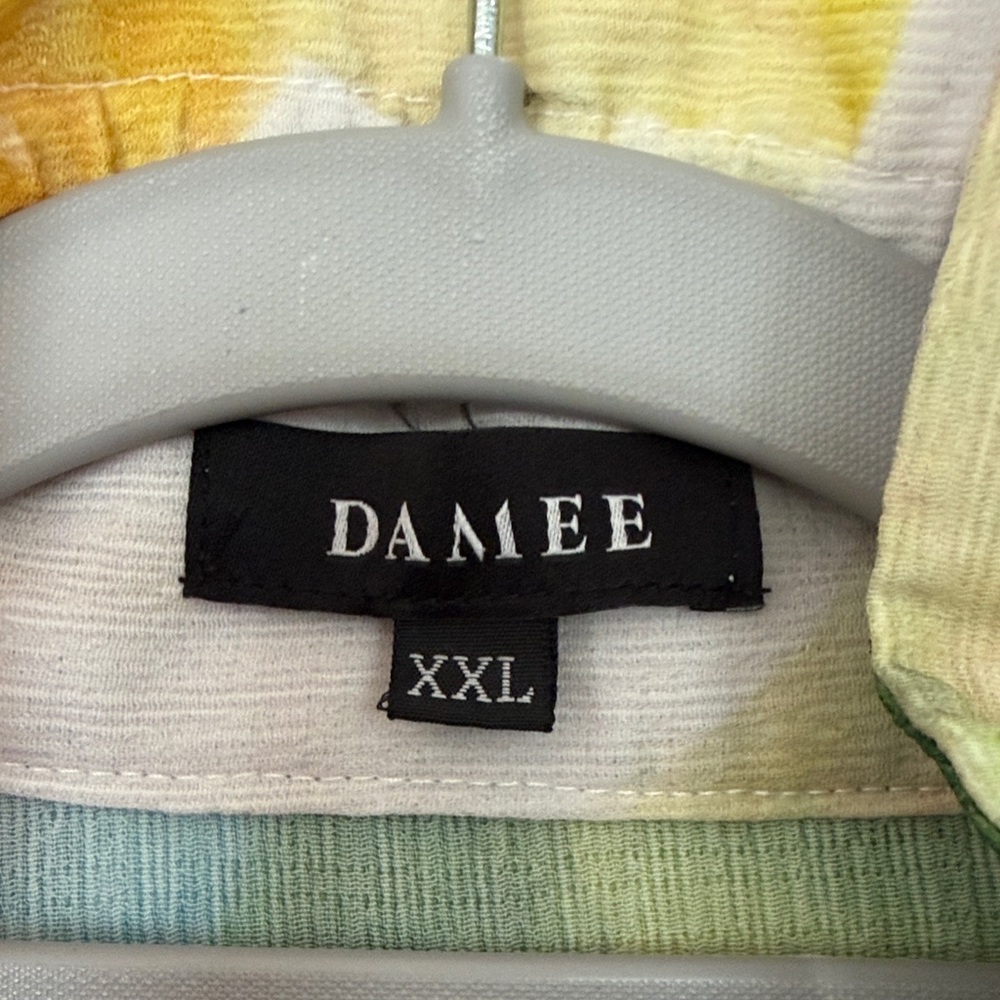 Damee XXL Multicolor Blue Green Red Button-Down Shirt Wired Collar Like New - Picture 2 of 7